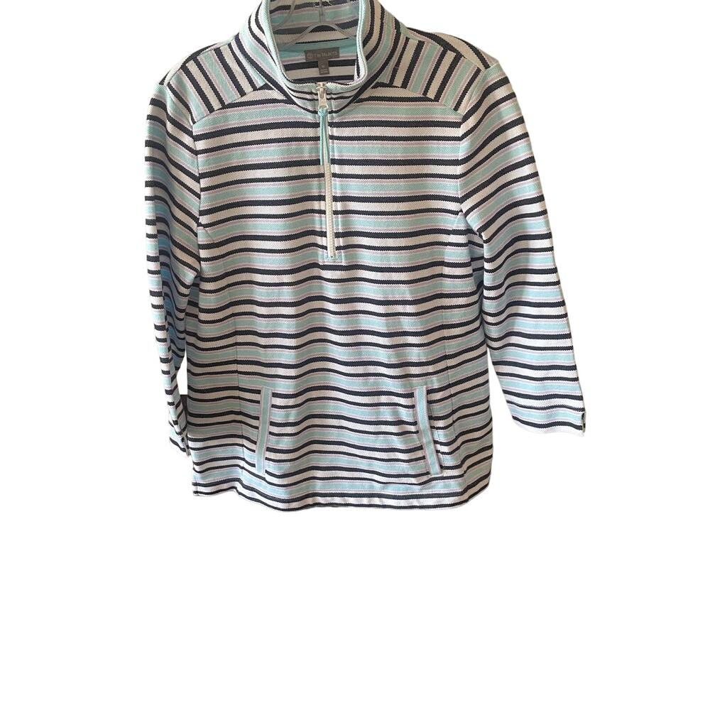 T by Talbots Striped 1/4 Zip Top Sz M